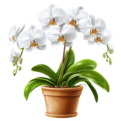 Naklejka premium Blooming white orchids in a pot indoor decorative plants close-up