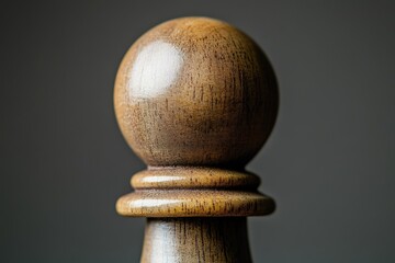 A detailed macro photograph of a wooden sphere and pedestal