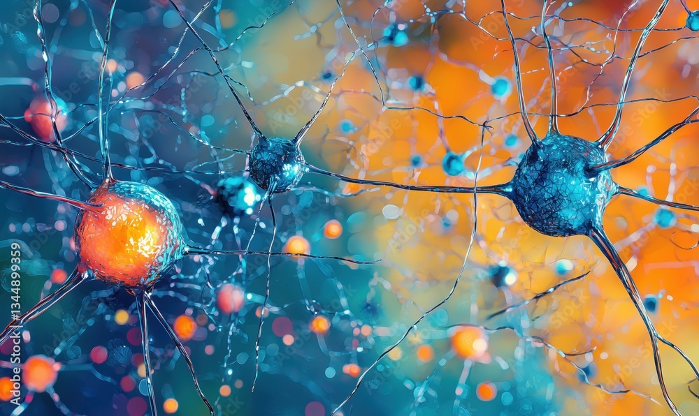 Poster colorful abstract representation of neurons and synapses in a neural network
