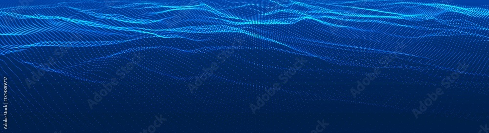 Poster dynamic wave of glowing dots. futuristic dot wave of bright particles. weave effect. futuristic back