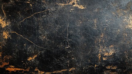 Vintage Black Grunge Texture with Scratched Surface and Golden Accents