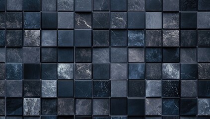Dark blue, square, marble-effect wall tiles