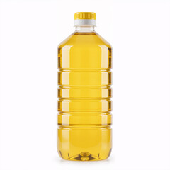 Plastic bottle of pure golden yellow canola oil - isolated on white background