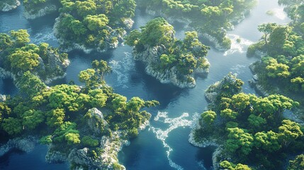 Fototapeta premium 3D Eco Friendly Earth Illustration of Lush Green Island Landscape