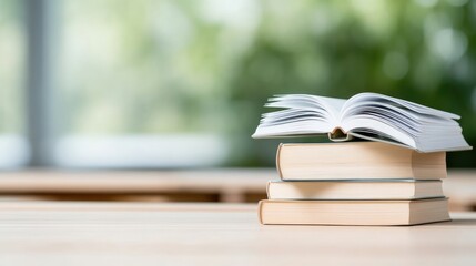 Open book on stack of books