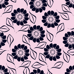 Exotic hand drawn flowers, seamless patterns with floral for fabric, textiles, clothing, wrapping paper, cover, banner, home decor, abstract backgrounds. Vector illustration.
