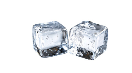 Fototapeta premium Two translucent ice cubes with water droplets on a transparent background, PNG
