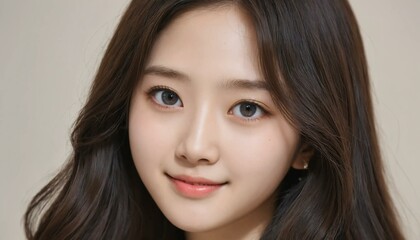 Fototapeta premium Portrait réaliste jeune femme modèle mannequin coréenne-américaine de 19 ans, beauté naturelle.