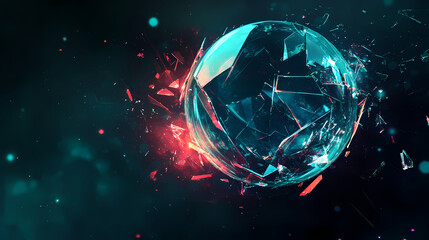 A broken glass ball with an internal glow. space for text. Mystic Fracture. Illustration