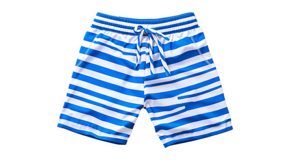 Blue and white striped swimming shorts isolated on white background --ar 16:9