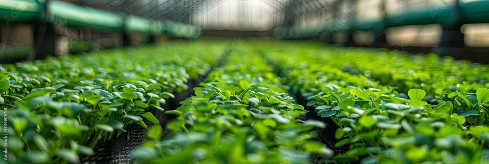 Poster nurturing microgreens under drip irrigation in a greenhouse for efficient farming generative ai