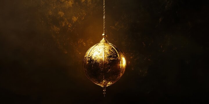 A golden decorative orb hangs from a delicate chain - Powered by Adobe