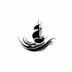 Sailing Ship Waves, Adventurous Nautical Illustration
