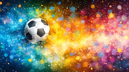 Fototapeta premium A soccer ball exists surrounded by a colorful artistic painted background
