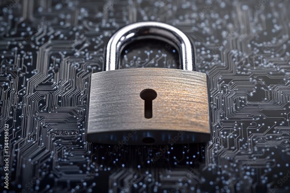 Poster secure your data with a padlock on a digital circuit background