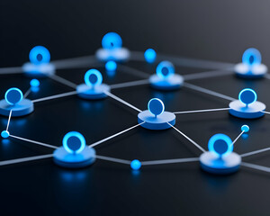 Glowing blue nodes interconnected in a network web
