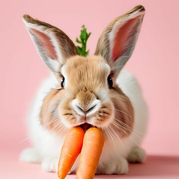 cute rabbit eating carrot