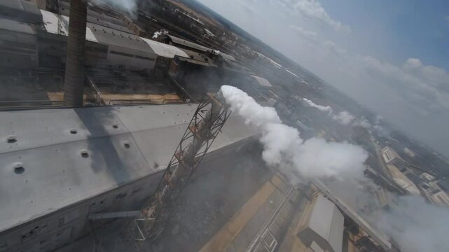 Exploring a chemical industry plant producing fertilizers, additives, and titanium dioxide from an FPV drone's perspective