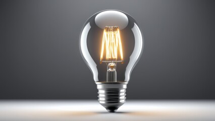 glowing light bulb on gray background