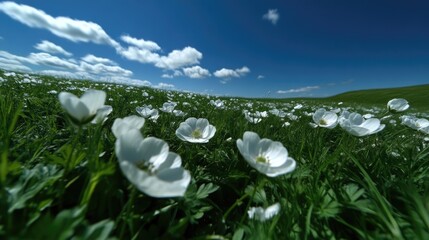 White Flowers Field Expansive Sky