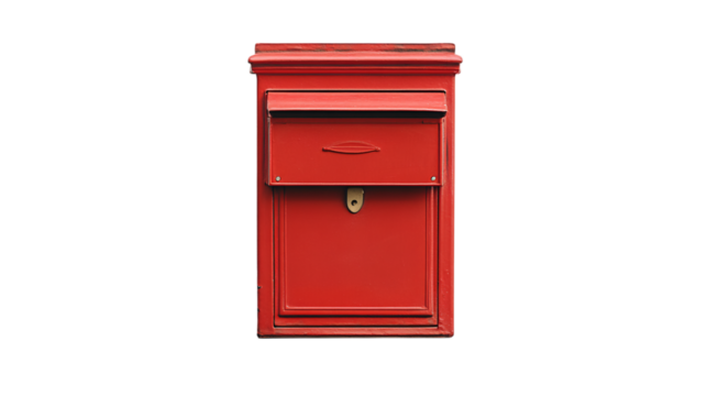 Closed red mailbox isolated on white background --ar 16:9