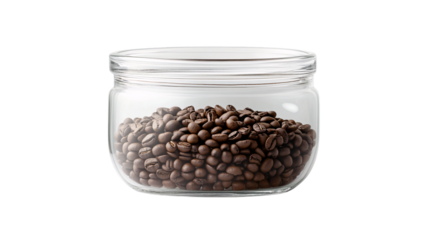 Coffee beans in glass jar isolated on white background --ar 16:9