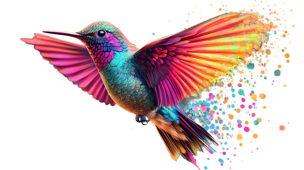 Colorful hummingbird isolated on transparent background --ar 16:9