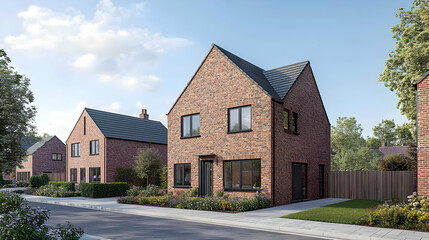 Modern Brick Townhouses On Residential Street