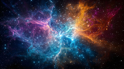 Obraz premium Vibrant Nebula With Multicolored Swirls and Brilliant Stars in Dark Space Background