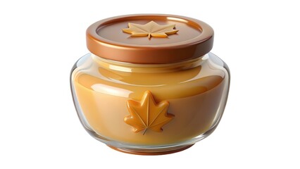 Amber-colored candle in glass jar with leaf decoration