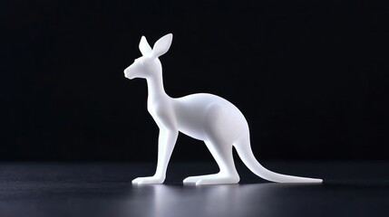 Fototapeta premium A white kangaroo figurine is displayed against a stark black background
