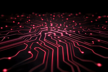 Glowing red circuit board pattern on black background