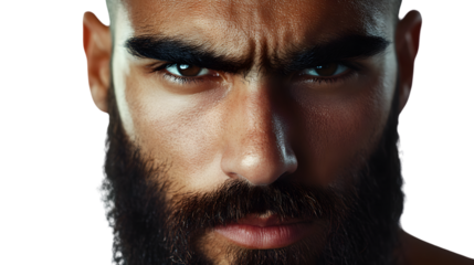 Closeup portrait of a man with a beard intense gaze and dark eyebrows