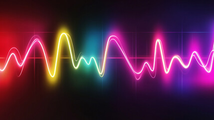 Colorful sound wave representation with vibrant neon colors on a dark background, ideal for music themes