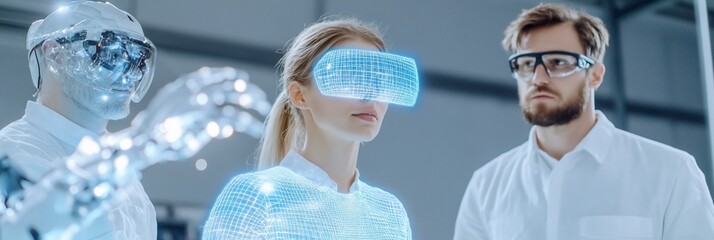 Woman Robot Man VR Headset Futuristic Technology AI