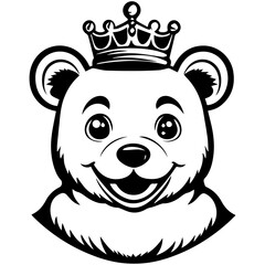 Fototapeta premium Monochrome Graphic of a Crowned Bear Head with Detailed Fur
