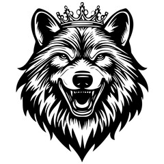 Obraz premium Monochrome Graphic of a Crowned Bear Head with Detailed Fur