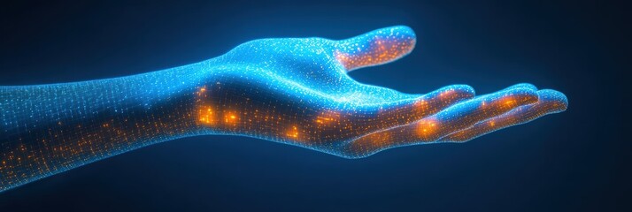 Silhouette of a hand displaying biometric scanning technology with digital effects