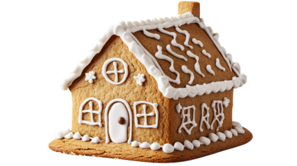 Gingerbread house shaped cookie isolated on transparent background --ar 16:9