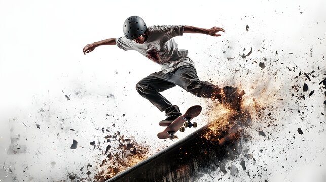 Skateboarder Grinding Rail