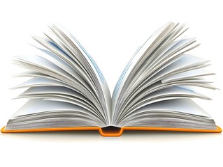 An open book displaying pages with blue accents on white