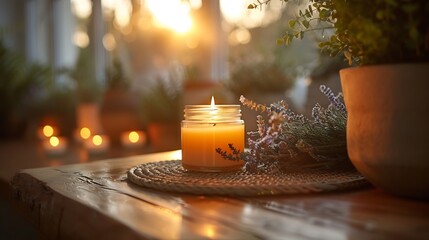 Handmade eco friendly candles glass jars warm minimalist composition with copy space