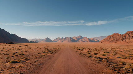Naklejka premium Desert Path Leading To Mountains In Jordan