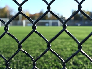 Naklejka premium Photo of a Soccer Field Behind a Chain Link Fence