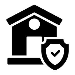 Home security glyph icon with a house and shield for protection