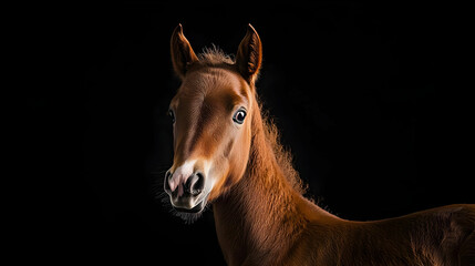 Obraz premium Closeup Portrait Of A Baby Horse Against Black Background
