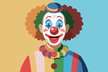 Happy clown with a big red nose and colorful makeup, fun concept