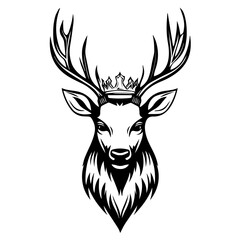 Monochrome Graphic of a Crowned Stag Head with Antlers