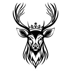 Obraz premium Monochrome Graphic of a Crowned Stag Head with Antlers