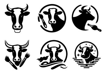 Collection of cow and bull logo designs with various concepts.